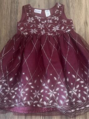 Bluberri Kids Maroon Glitter Floral Tulle Dress